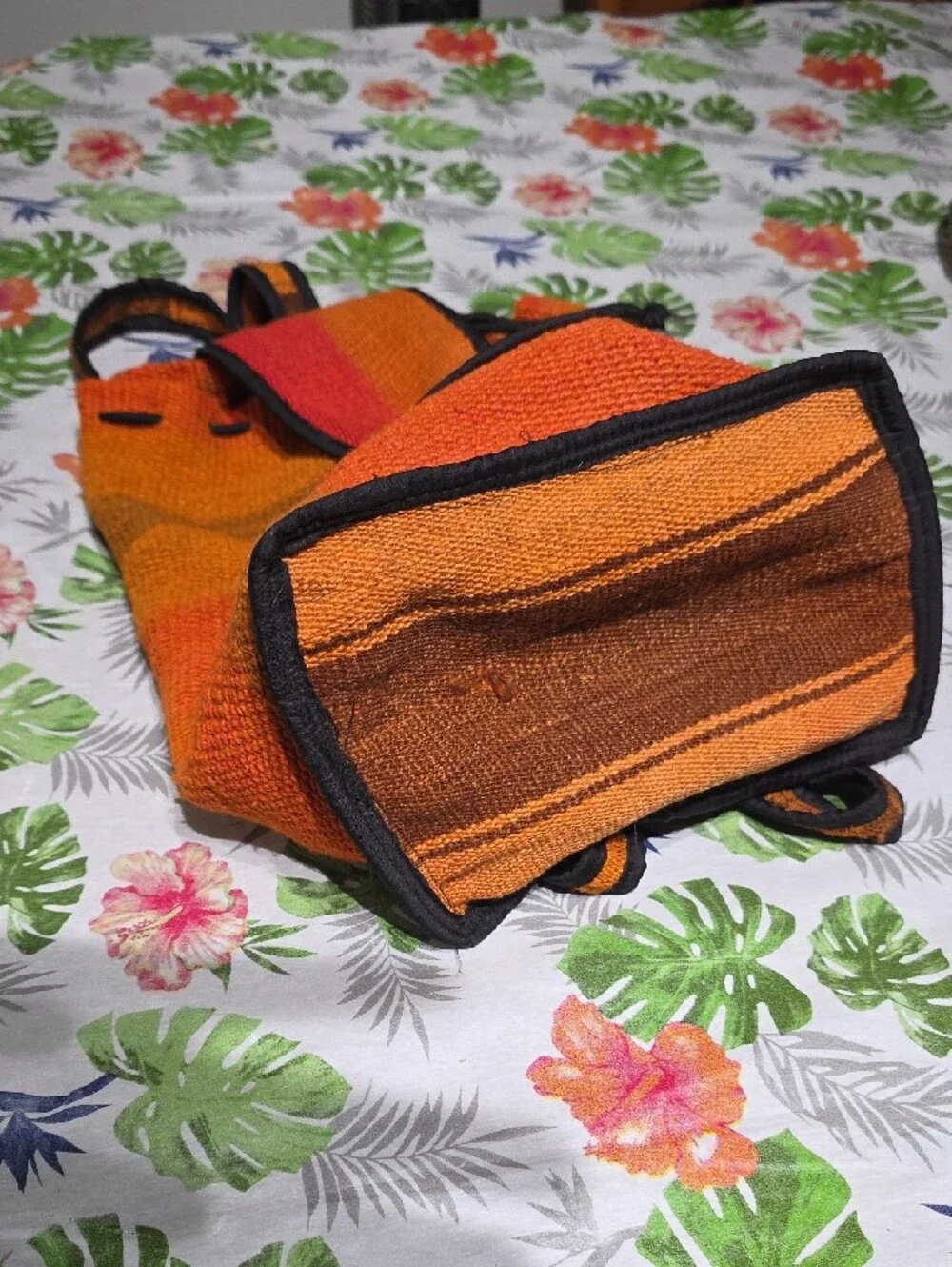 Cute Handwoven Orange Boho Backpack